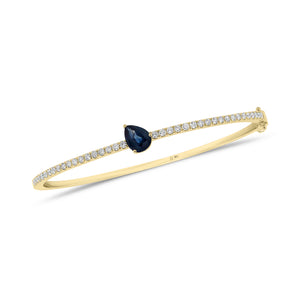 Pear-Shaped Sapphire & Diamond Bangle Bracelet - 14K gold weighing 8.78 grams - 38 round diamonds weighing 0.55 carats - 0.81 ct sapphire