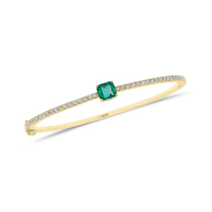 Radiant-Cut Emerald & Diamond Bangle Bracelet - 14K gold weighing 8.67 grams  - 38 round diamonds weighing 0.55 carats  - 0.74 ct emerald