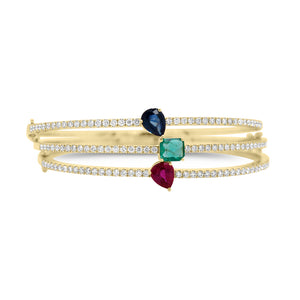 Pear-Shaped Sapphire & Diamond Bangle Bracelet - 14K gold weighing 8.78 grams - 38 round diamonds weighing 0.55 carats - 0.81 ct sapphire