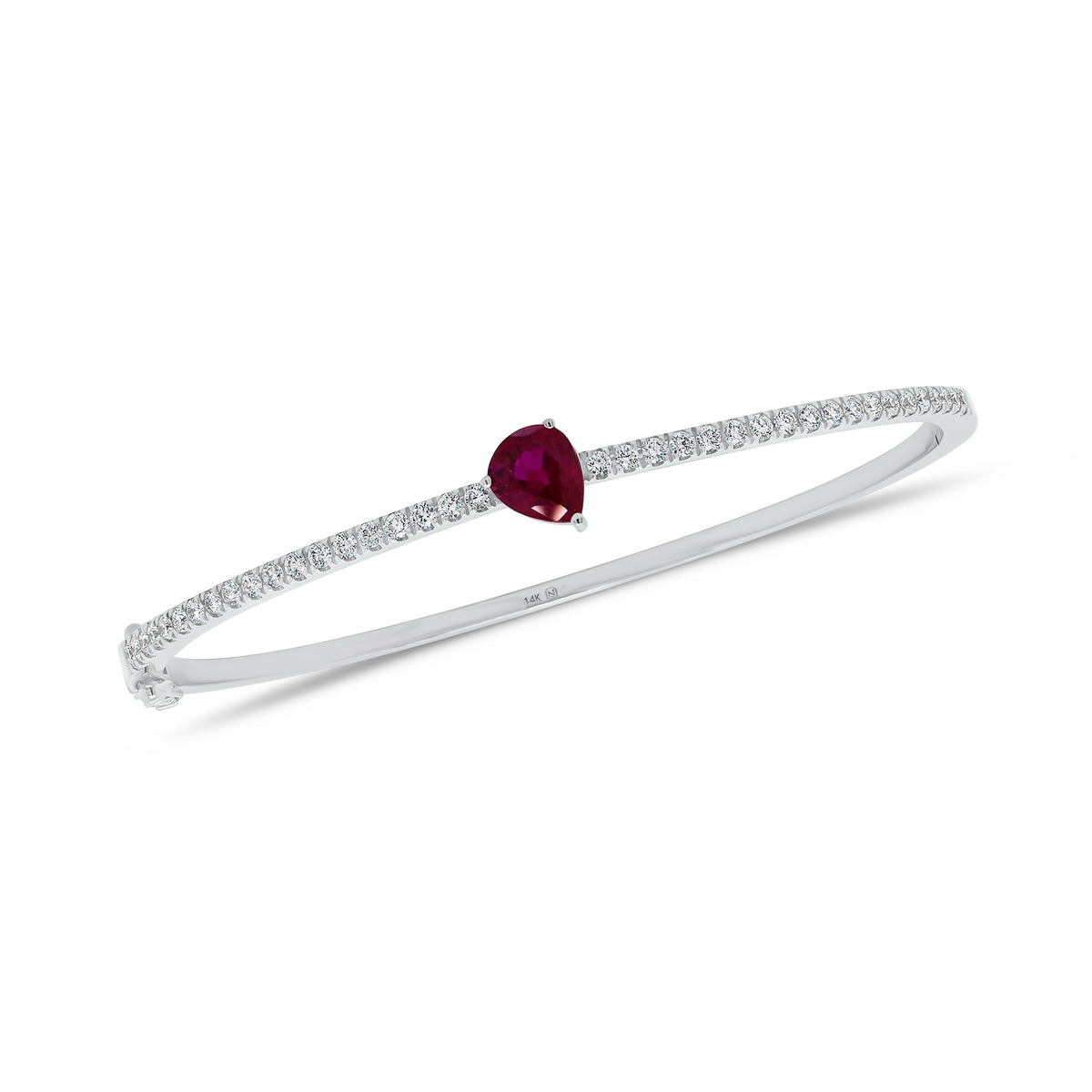 Pear-Shaped Ruby & Diamond Bangle Bracelet - 14K gold weighing 9.09 grams - 38 round diamonds weighing 0.54 carats - 1.04 ct ruby