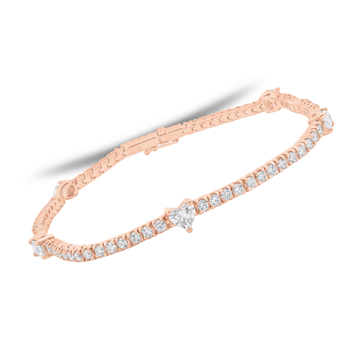 Diamond tennis bracelet with mixed shapes - 14K gold weighing 8.70 grams
- 74 round diamonds weighing 1.58 carats
- 5 mixed shape diamonds weighing 1.08 carats 