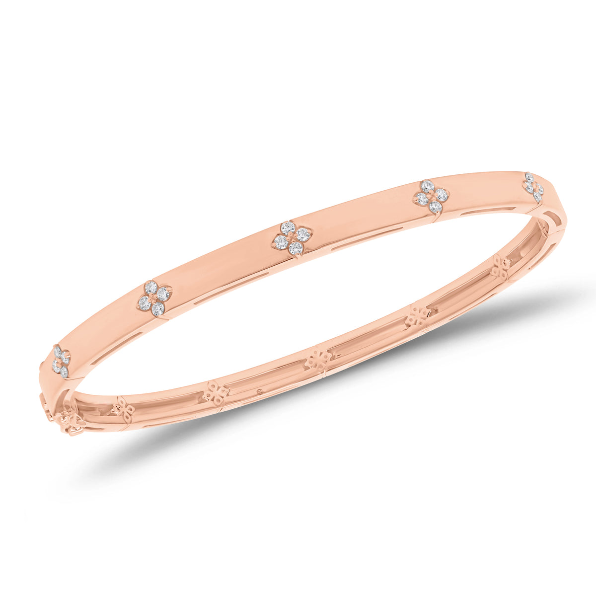 Diamond petite flower bangle bracelet - 14K gold weighing 14.23 grams
- 20 round diamonds weighing 0.21 carats