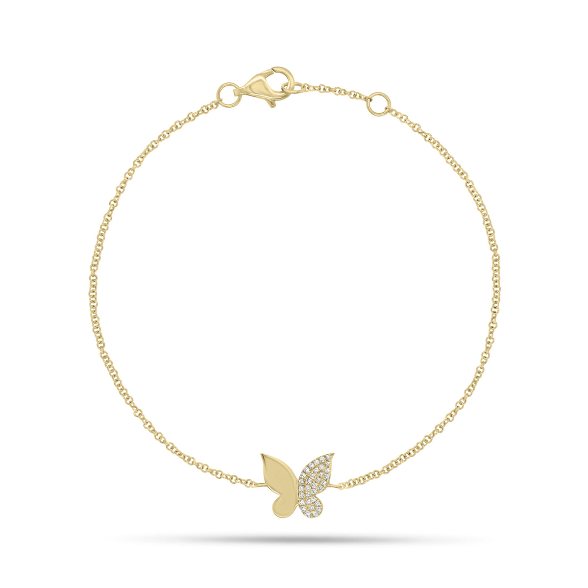 Diamond Wing Butterfly Fashion Bracelet - 14K gold weighing 1.28 grams  - 33 round diamonds weighing 0.08 carats