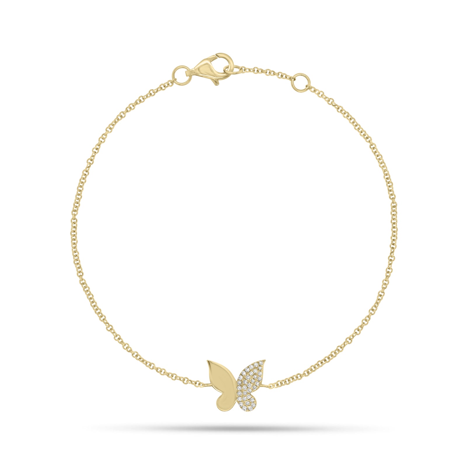 Diamond Wing Butterfly Fashion Bracelet - 14K gold weighing 1.28 grams  - 33 round diamonds weighing 0.08 carats