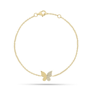 Diamond Wing Butterfly Fashion Bracelet - 14K gold weighing 1.28 grams  - 33 round diamonds weighing 0.08 carats