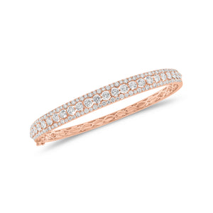 Diamond Pattern Bangle Bracelet - 18K gold weighing 13.22 grams - 127 round diamonds weighing 3.57 carats
