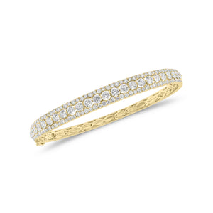 Diamond Pattern Bangle Bracelet - 18K gold weighing 13.22 grams - 127 round diamonds weighing 3.57 carats