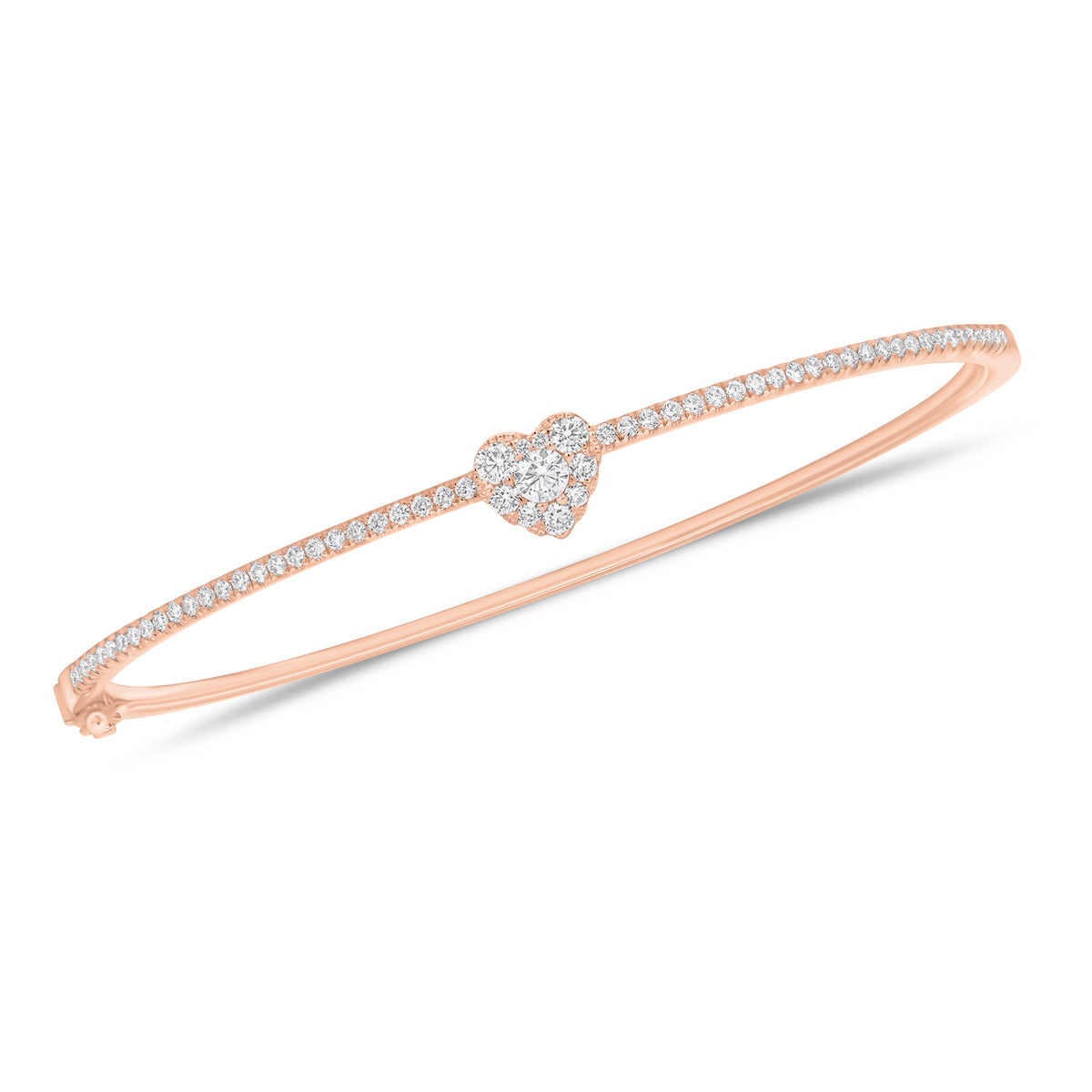Diamond Heart Slim Bangle Bracelet - 18K gold weighing 8.29 grams - 62 round diamonds weighing 0.62 carats