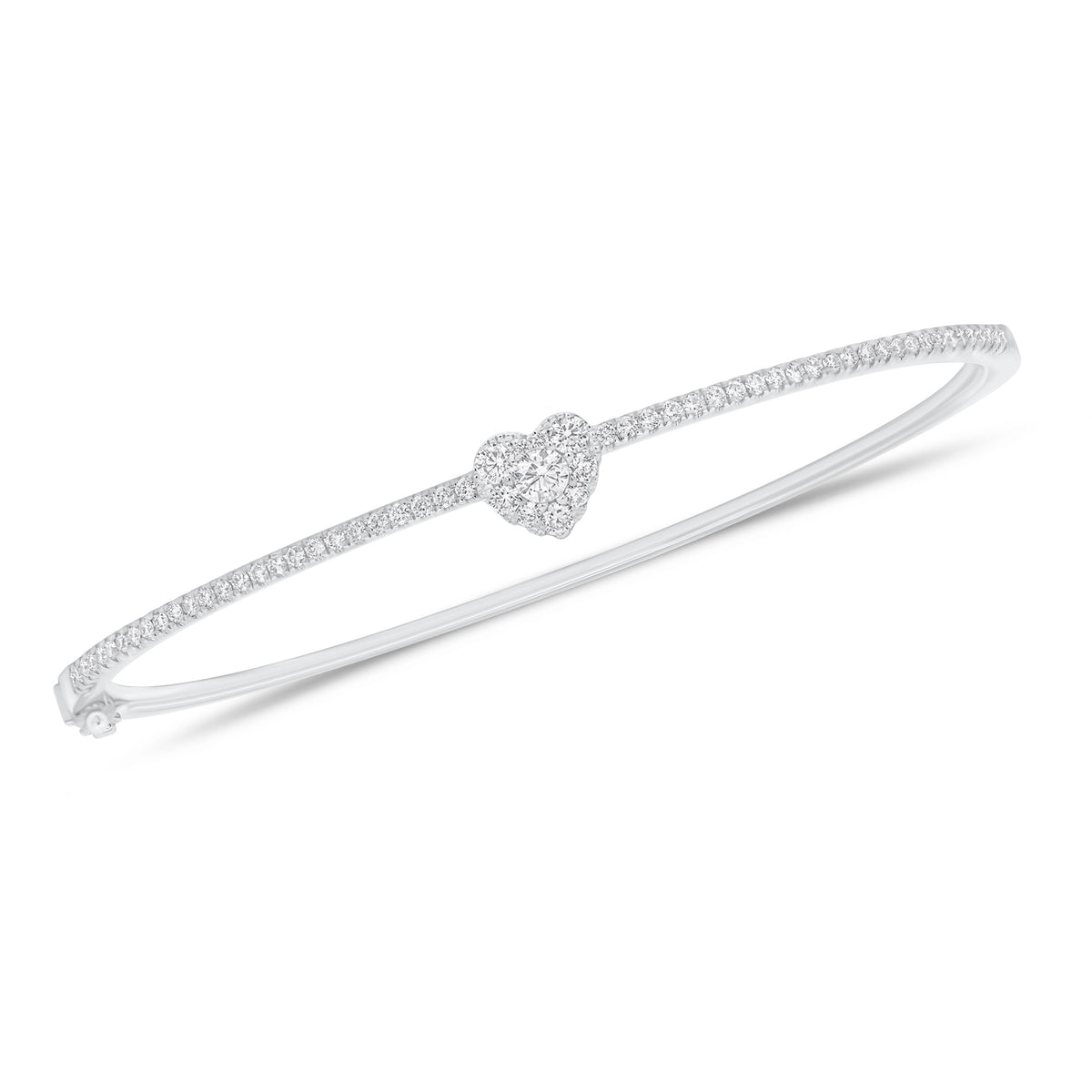 Diamond Heart Slim Bangle Bracelet - 18K gold weighing 8.29 grams - 62 round diamonds weighing 0.62 carats