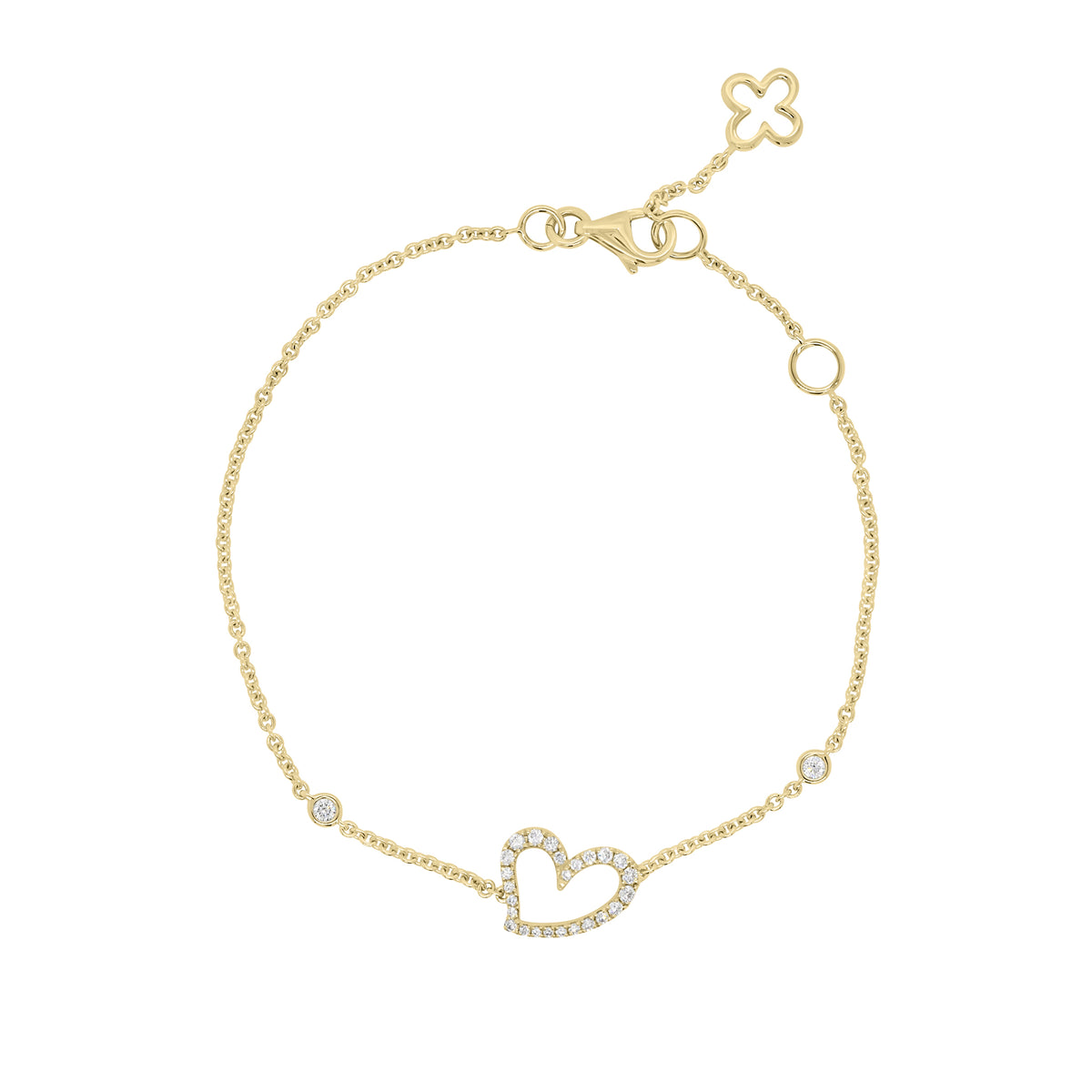 Diamond Open Heart Fashion Bracelet - 18K gold weighing 2.27 grams - 27 round diamonds weighing 0.18 carats