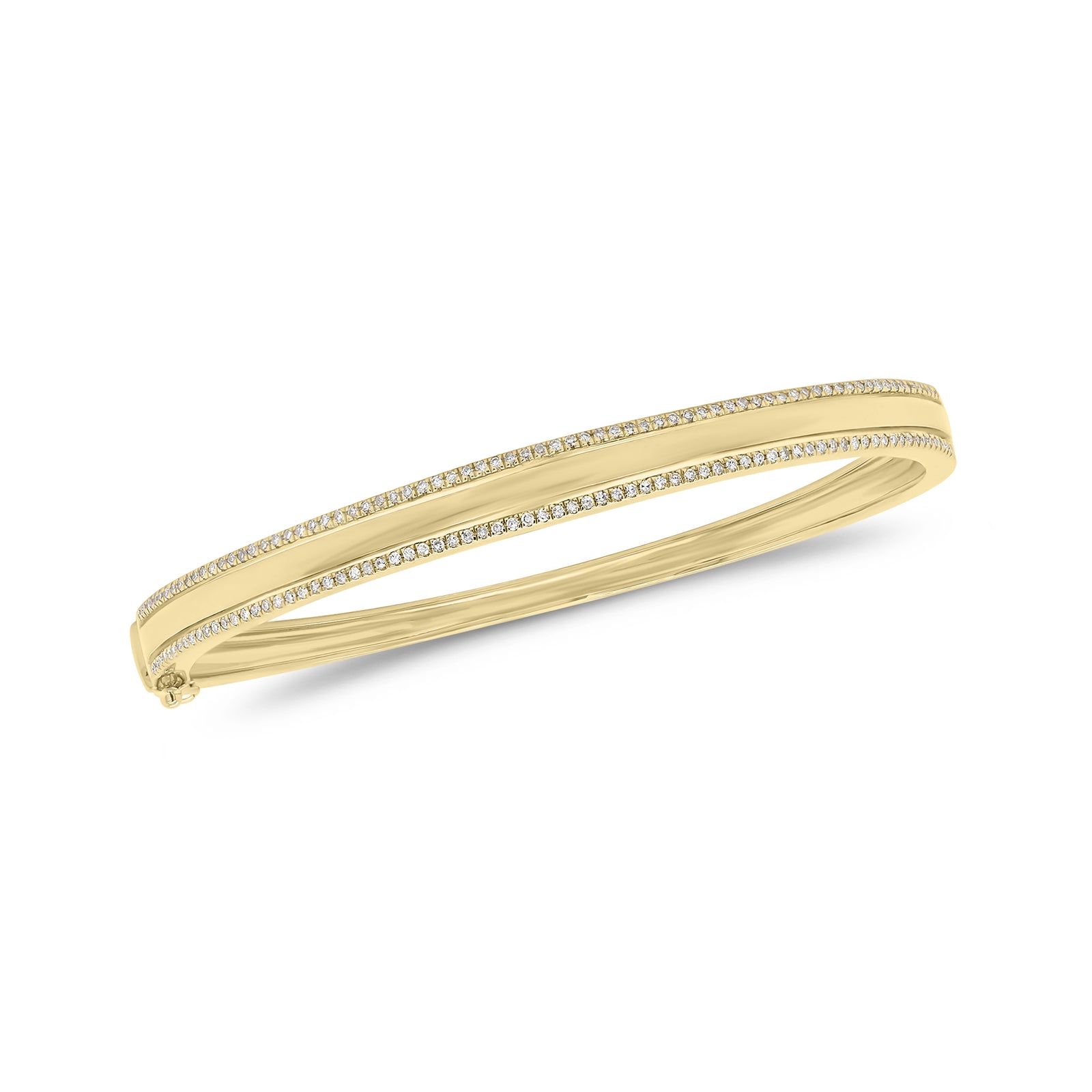 Diamond Boarder Bangle - 14K gold weighing 12.02 grams  - 150 round diamonds weighing 0.40 carats