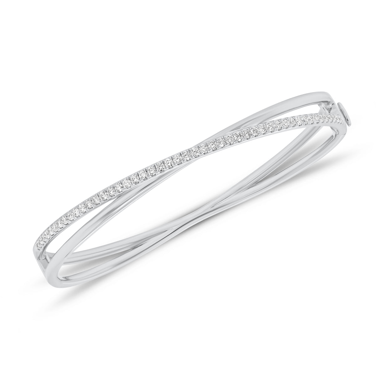 Diamond Slim Crossover Bangle Bracelet - 14K gold weighing 14.62 grams - 49 round diamonds weighing 0.67 carats