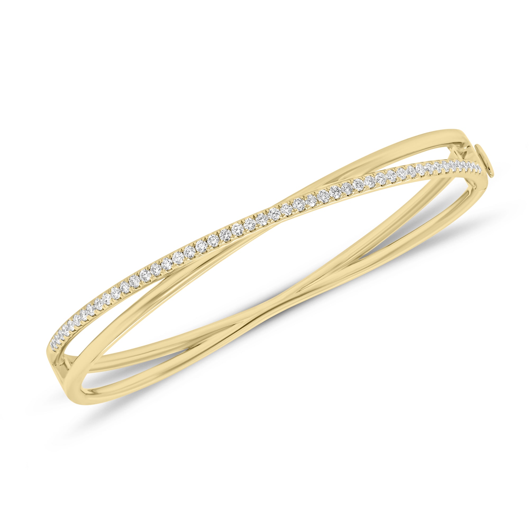 Diamond Slim Crossover Bangle Bracelet - 14K gold weighing 14.62 grams  - 49 round diamonds weighing 0.67 carats
