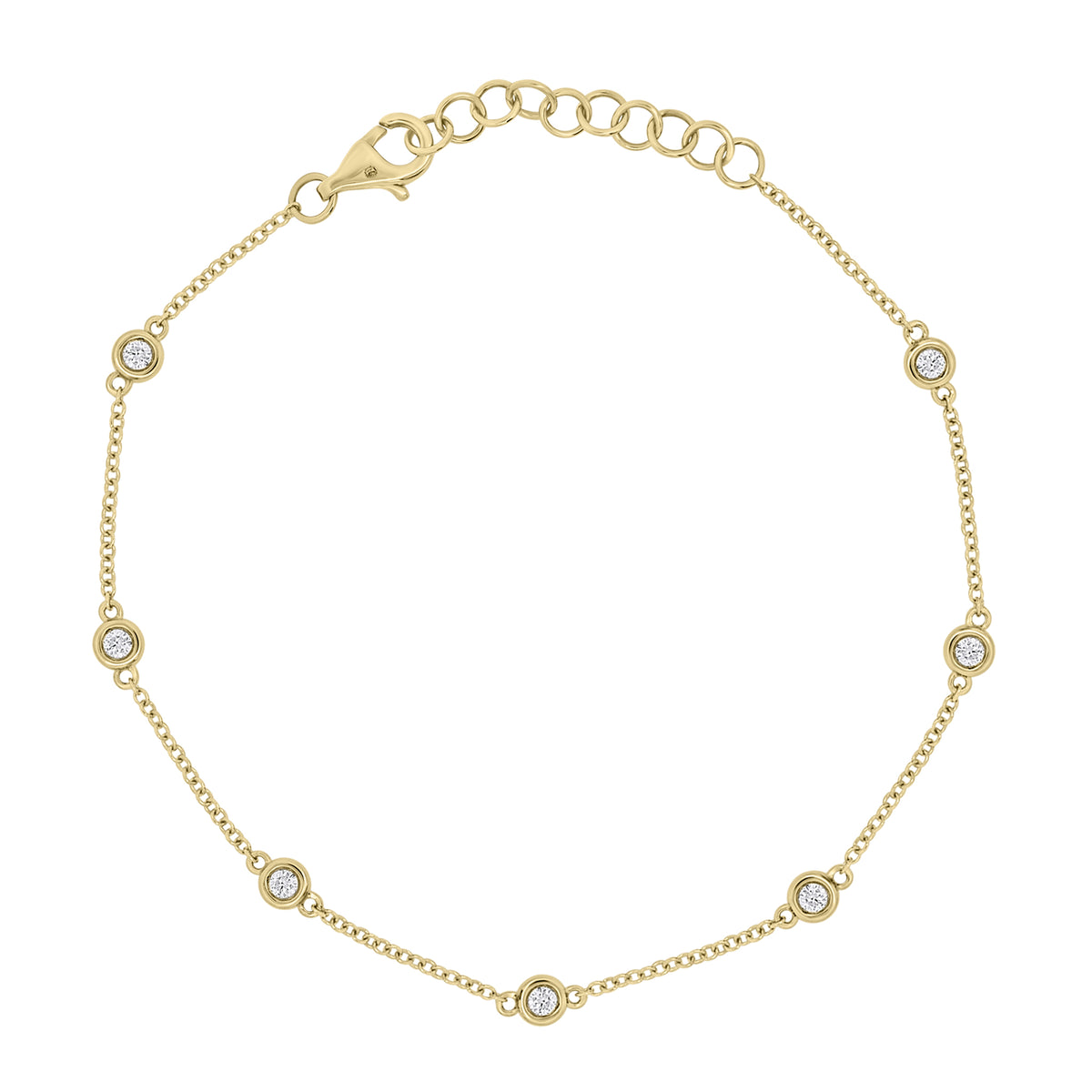 Diamond by the Yard 7- Stone Bracelet -14K gold weighing 1.71 grams  - 7 round diamonds weighing 0.22 carats