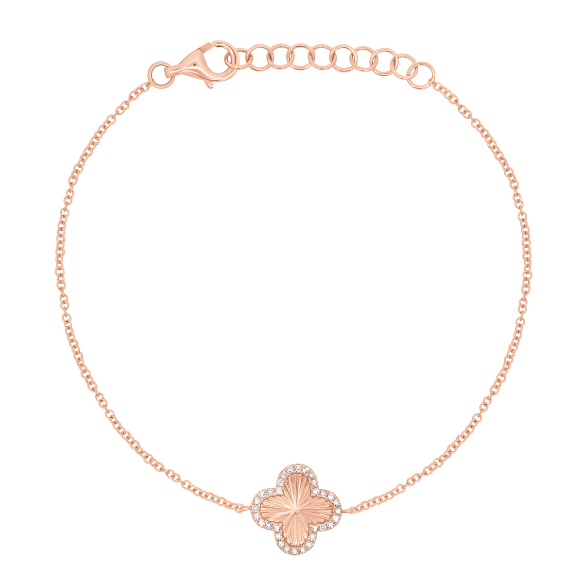 Diamond simple clover bracelet - 14K gold weighing 1.66 grams  - 36 round diamonds weighing 0.09 carats