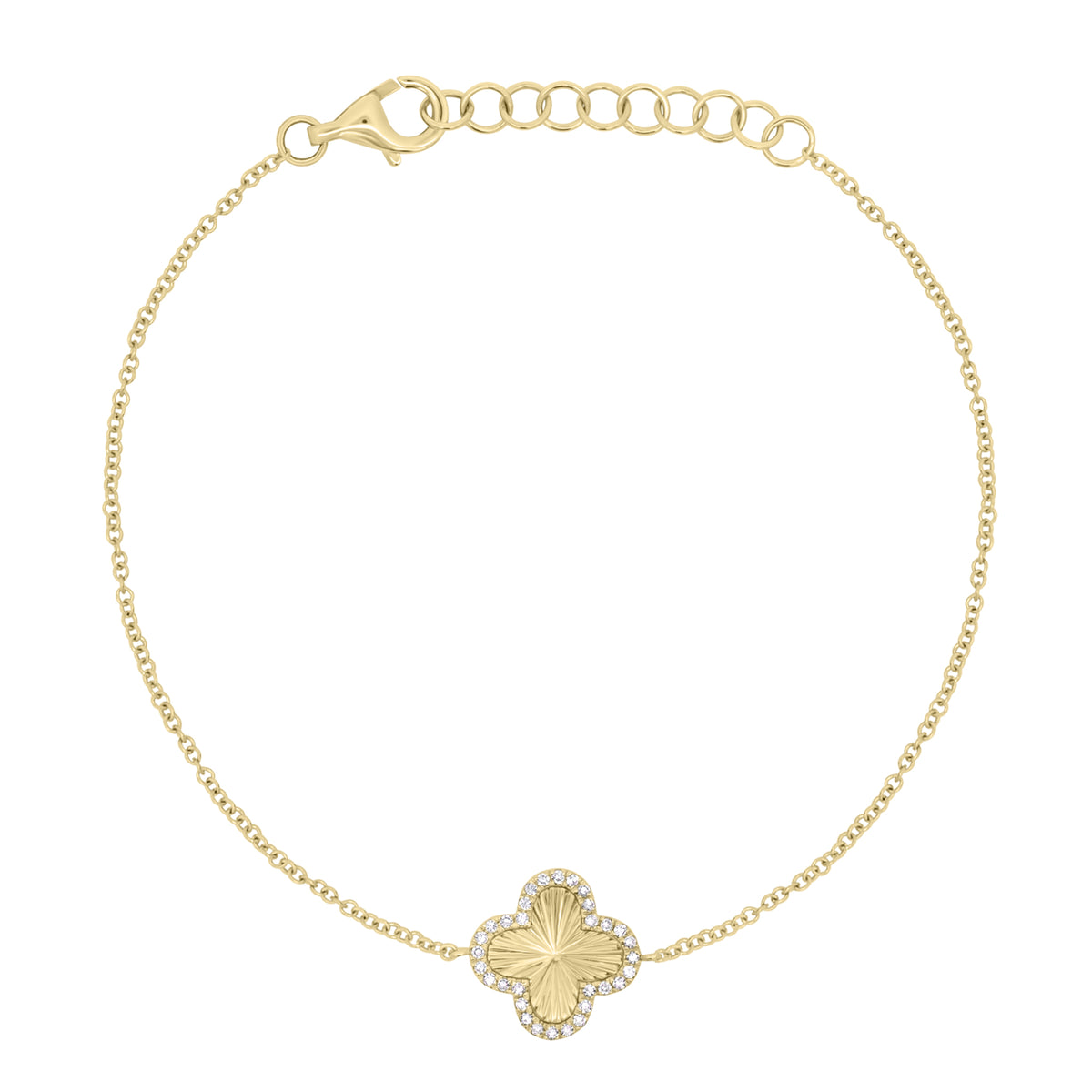 Diamond simple clover bracelet - 14K gold weighing 1.66 grams  - 36 round diamonds weighing 0.09 carats