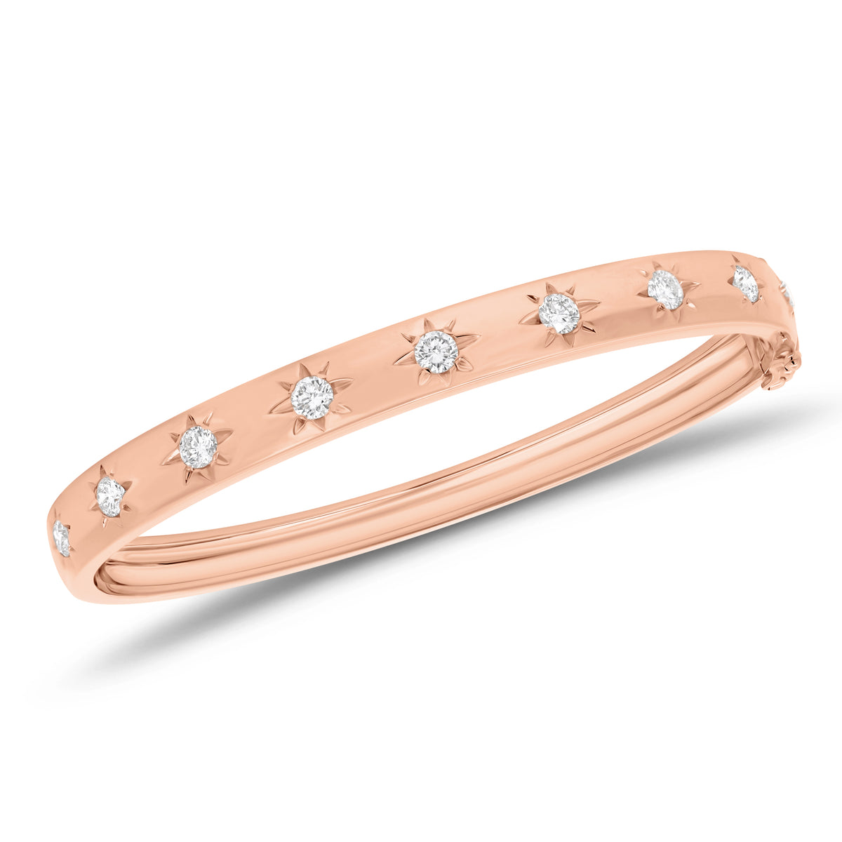 Diamond suns bangle bracelet
- 14K gold weighing 16.29 grams
- 9 round diamonds weighing 0.88 
carats