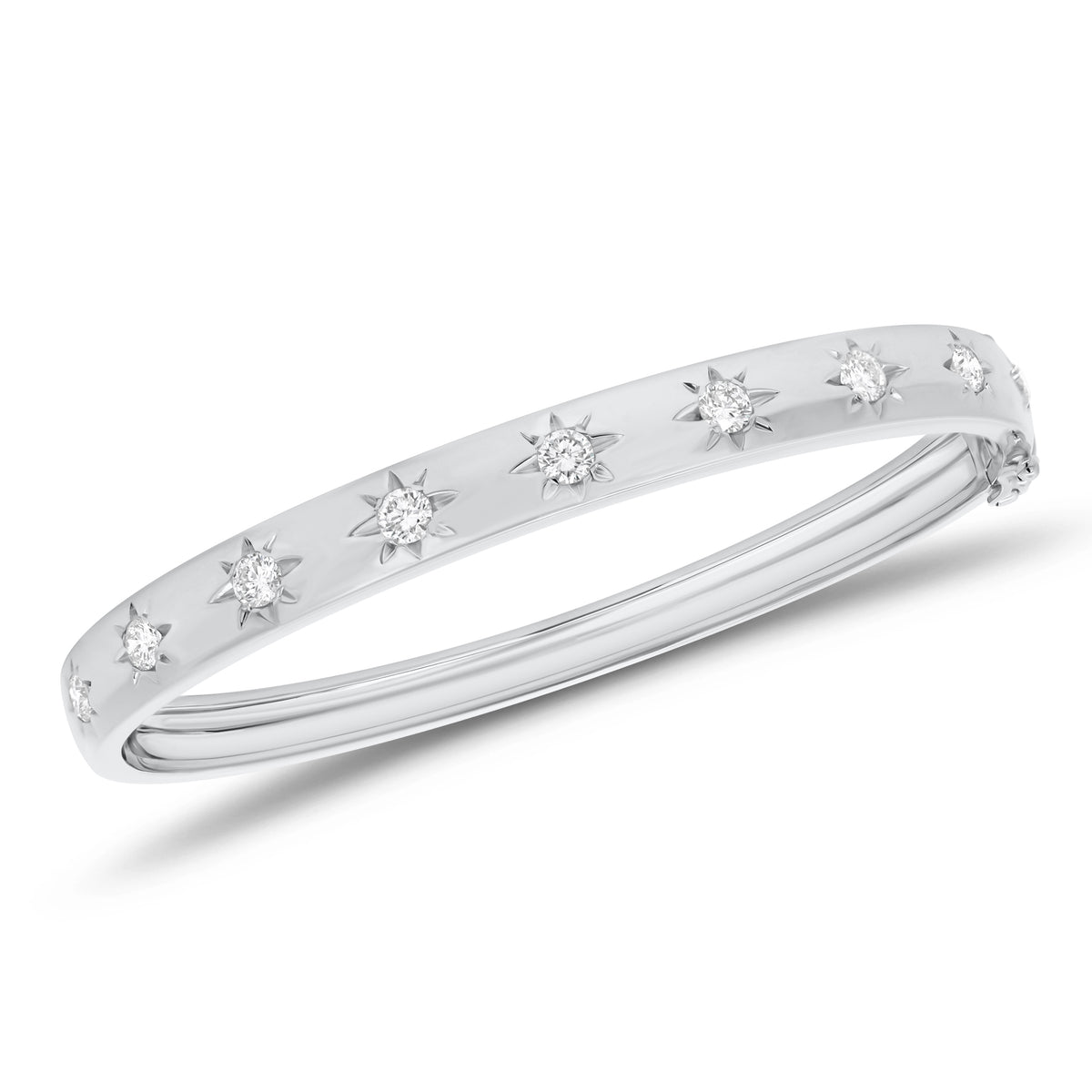 Diamond suns bangle bracelet
- 14K gold weighing 16.29 grams
- 9 round diamonds weighing 0.88 
carats