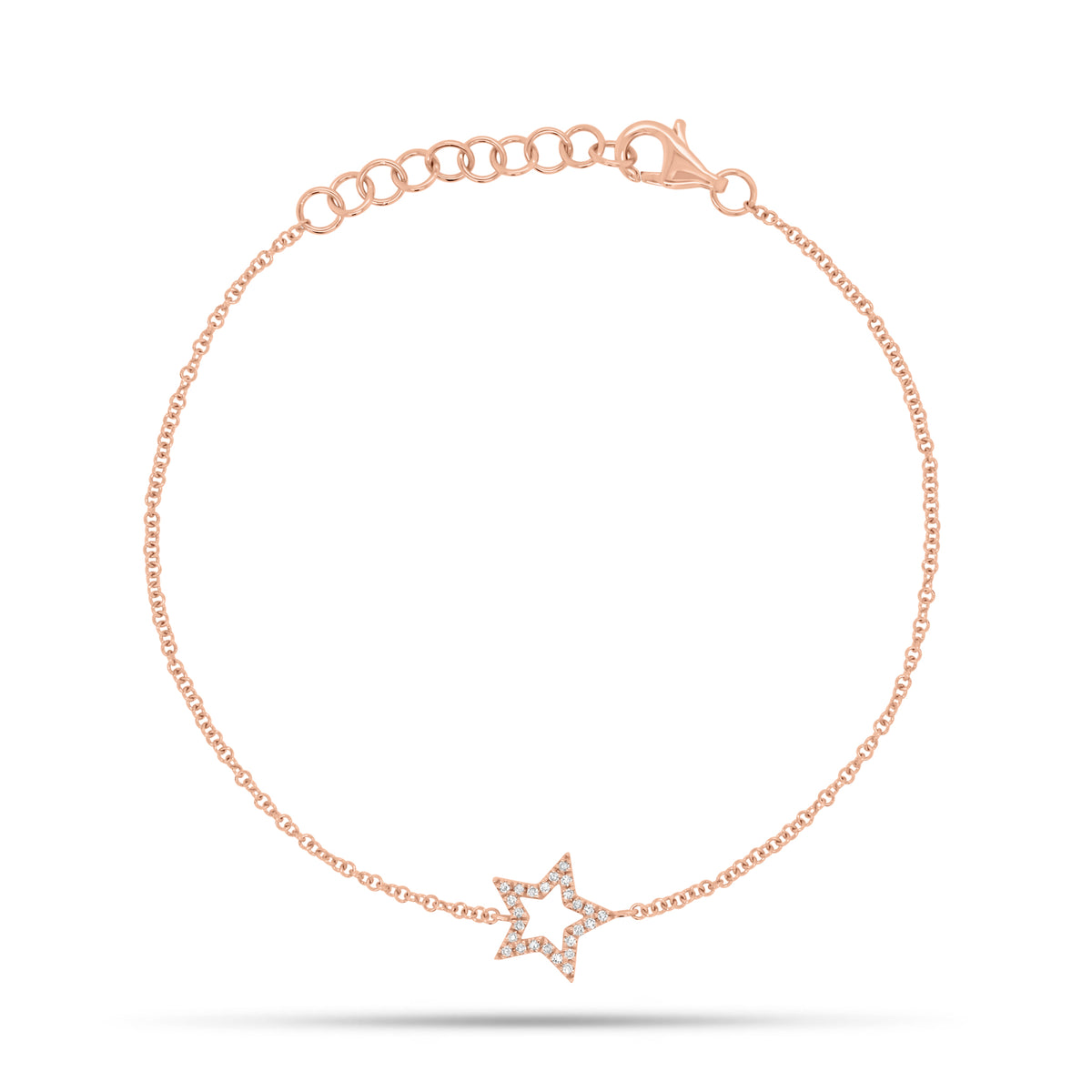 Diamond Cutout Star Fashion Bracelet - 14K gold weighing 1.14 grams - 25 round diamonds weighing 0.06 carats