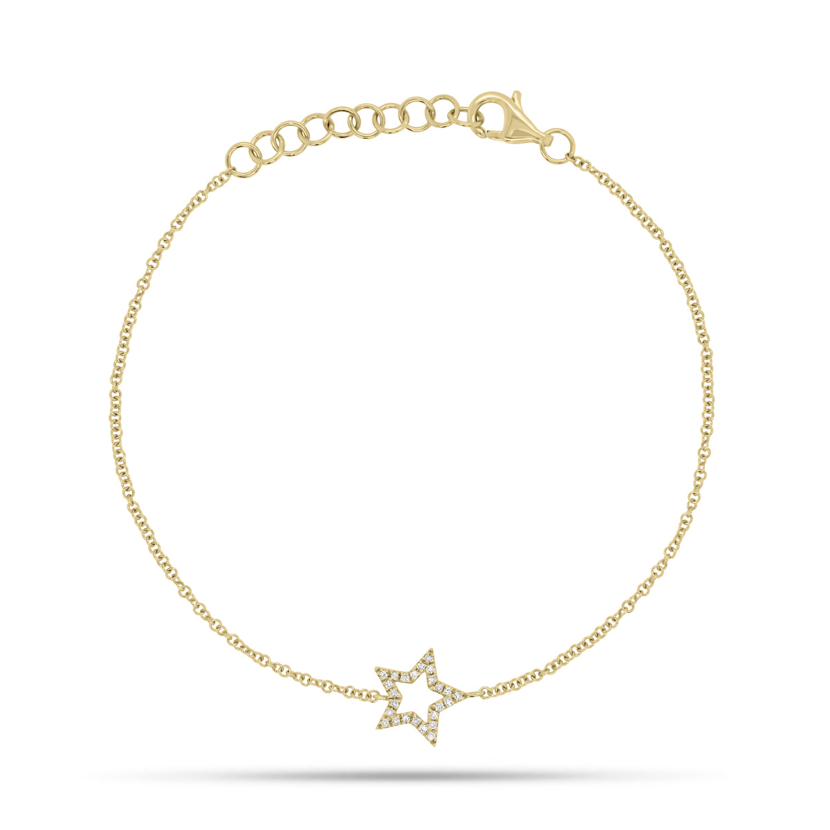 Diamond Cutout Star Fashion Bracelet - 14K gold weighing 1.14 grams  - 25 round diamonds weighing 0.06 carats