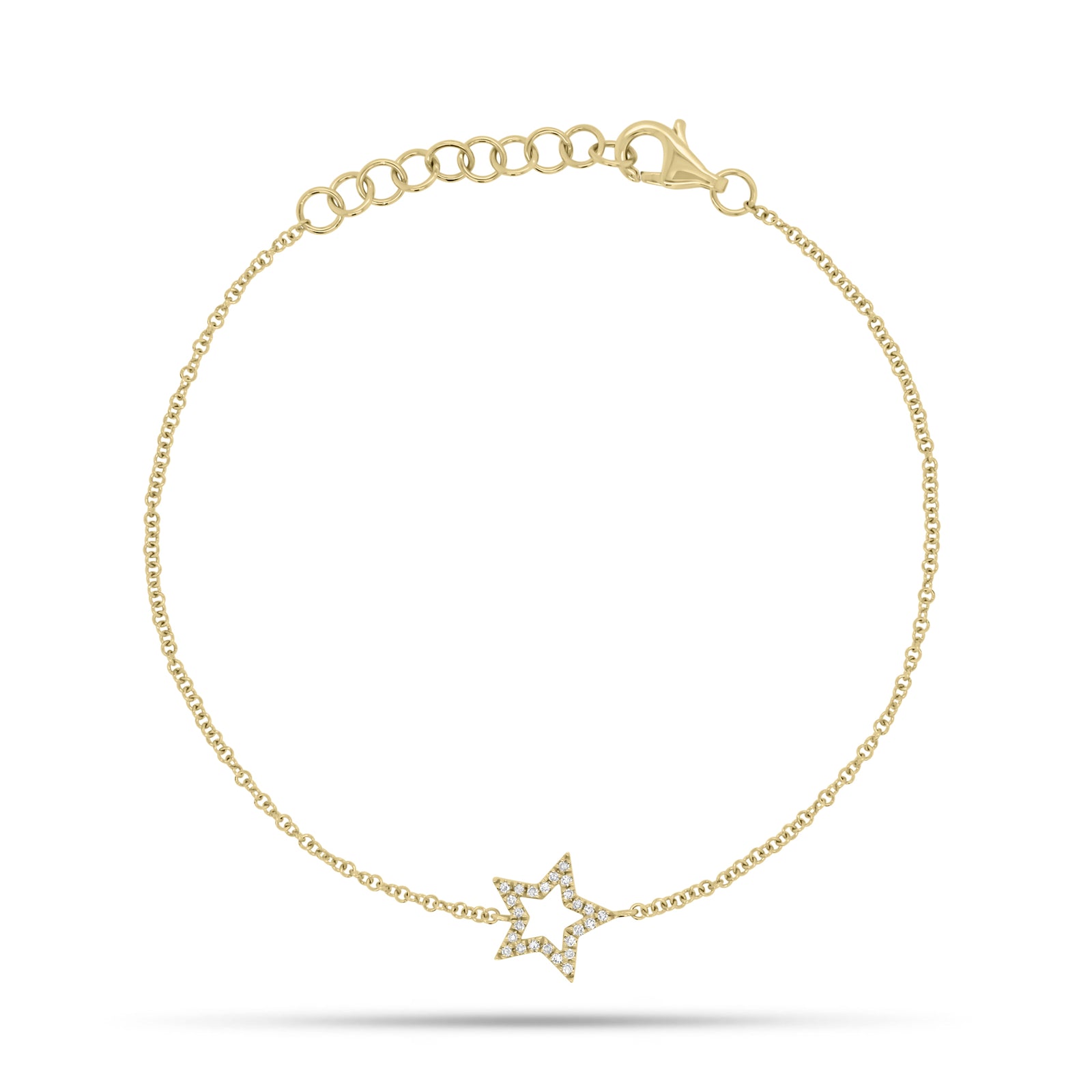 Diamond Cutout Star Fashion Bracelet - 14K gold weighing 1.14 grams  - 25 round diamonds weighing 0.06 carats
