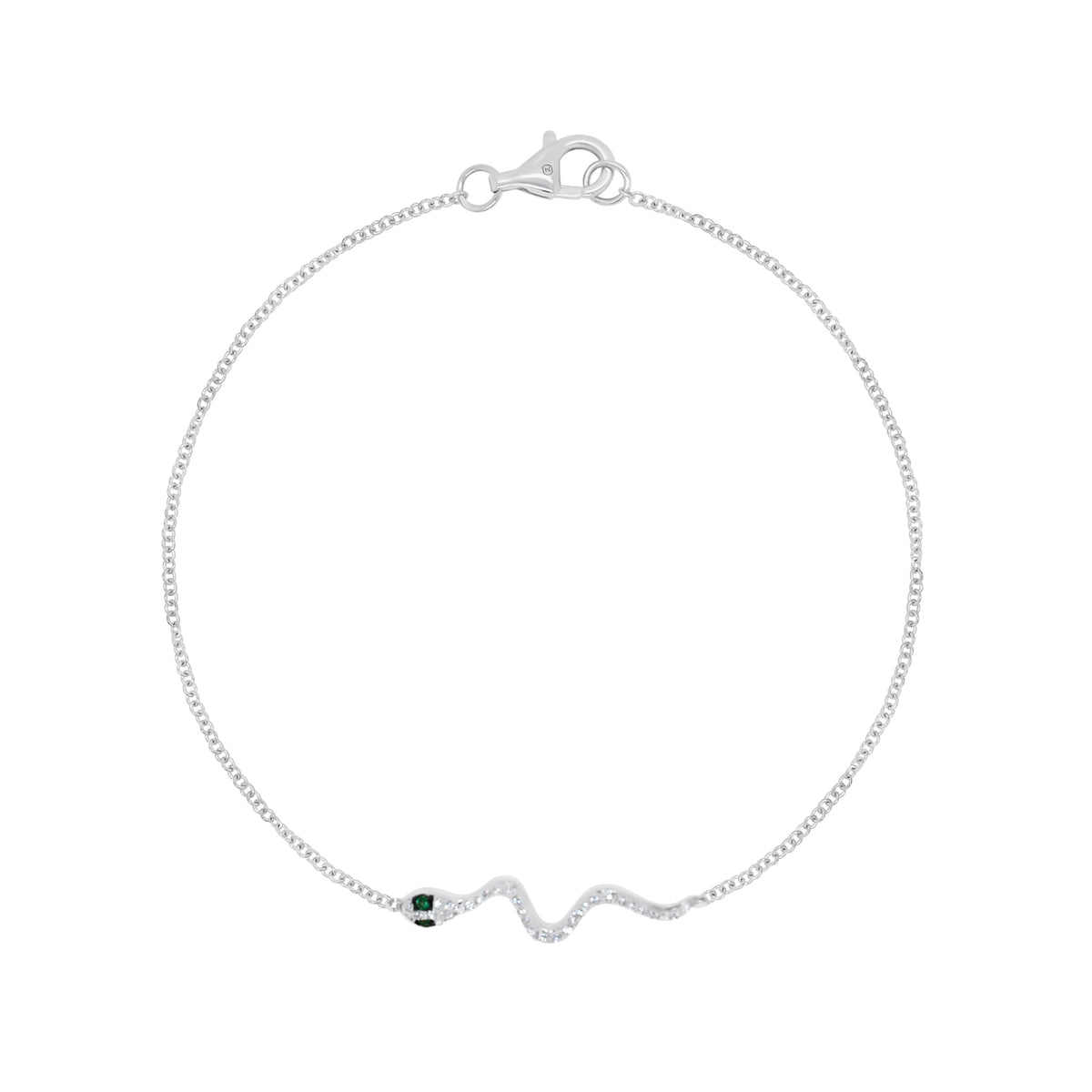 Emerald & Diamond Snake Fashion Bracelet - 14K gold weighing 1.37 grams - 35 round diamonds weighing 0.09 carats - 2 emeralds weighing 0.02 carats