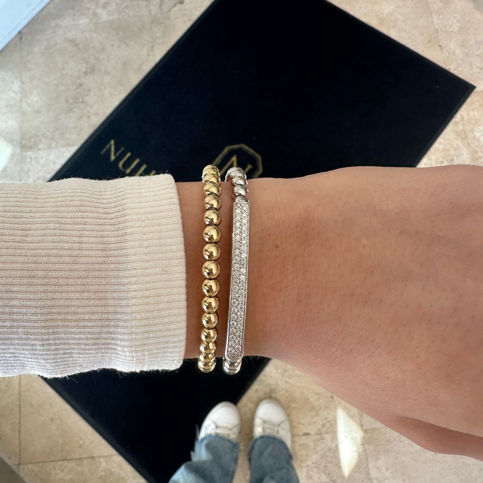 14K Gold Ball Bead Stretch Bracelet - 14K gold weighing 17.2 grams