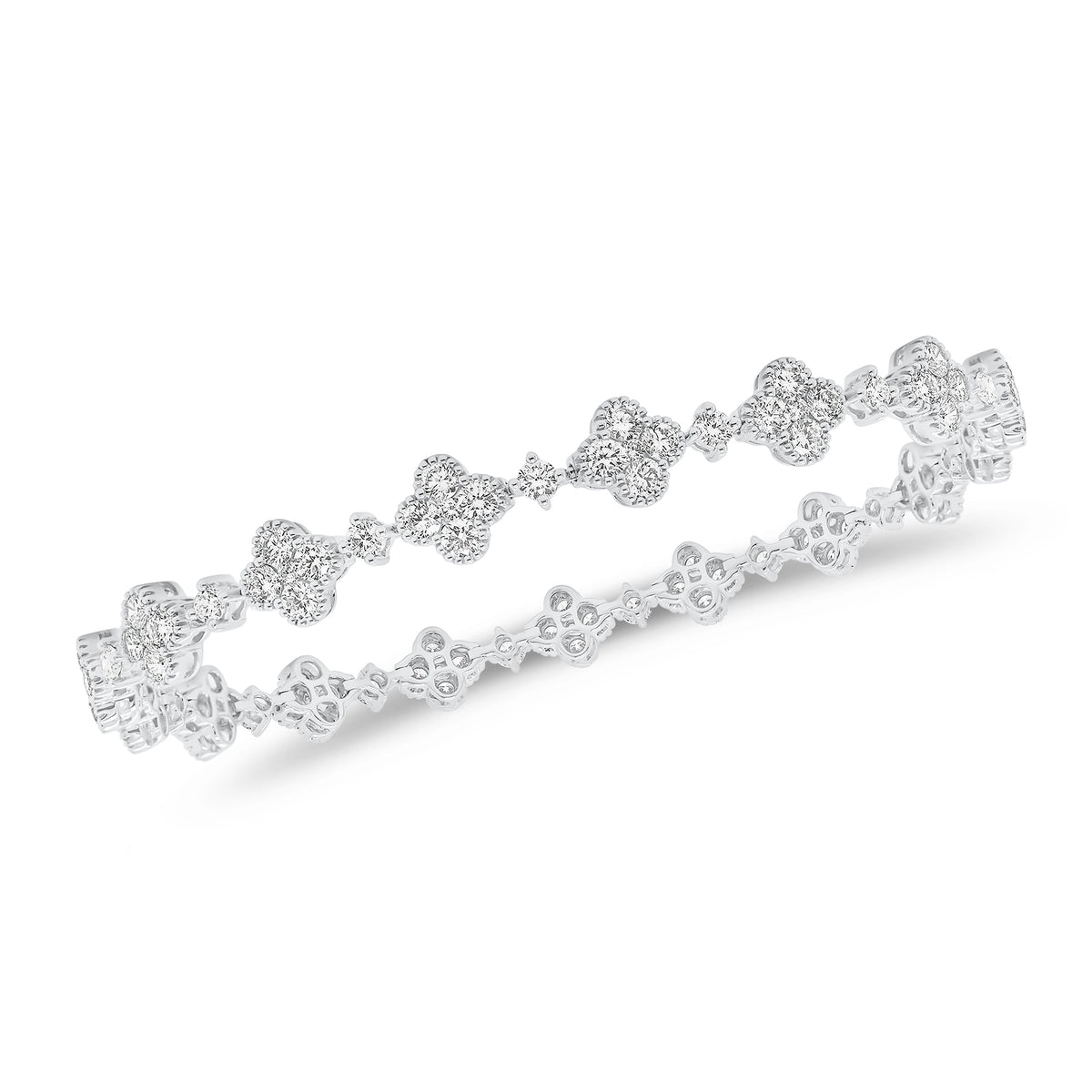 Diamond Clover Link Bracelet - 18K gold weighing 12.20 grams  - 102 round diamonds weighing 4.68 carats