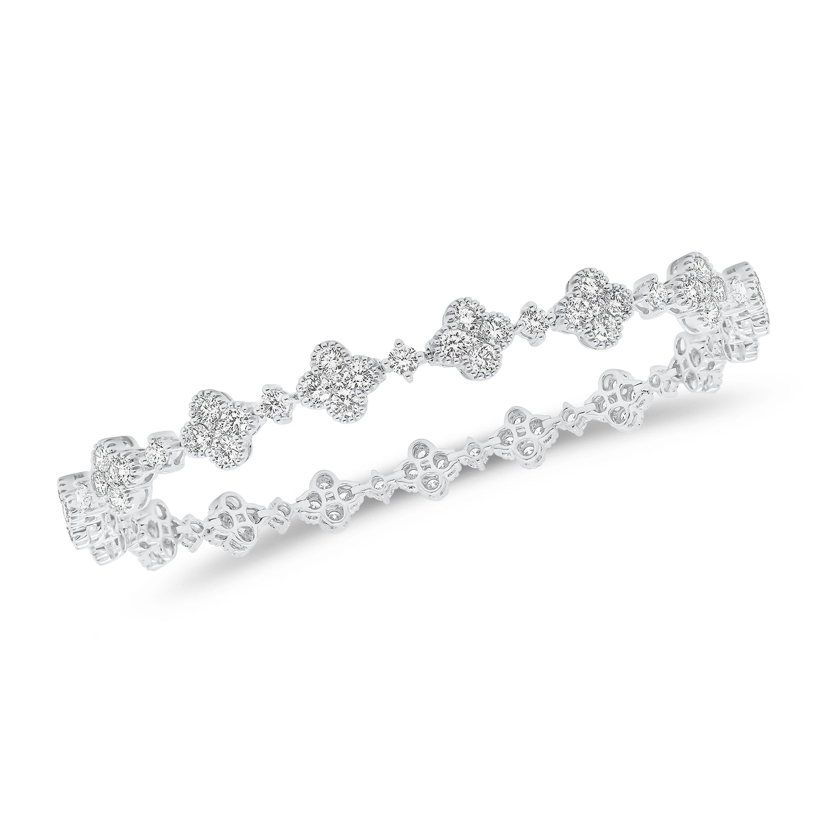 Diamond Clover Link Bracelet - 18K gold weighing 12.20 grams  - 102 round diamonds weighing 4.68 carats