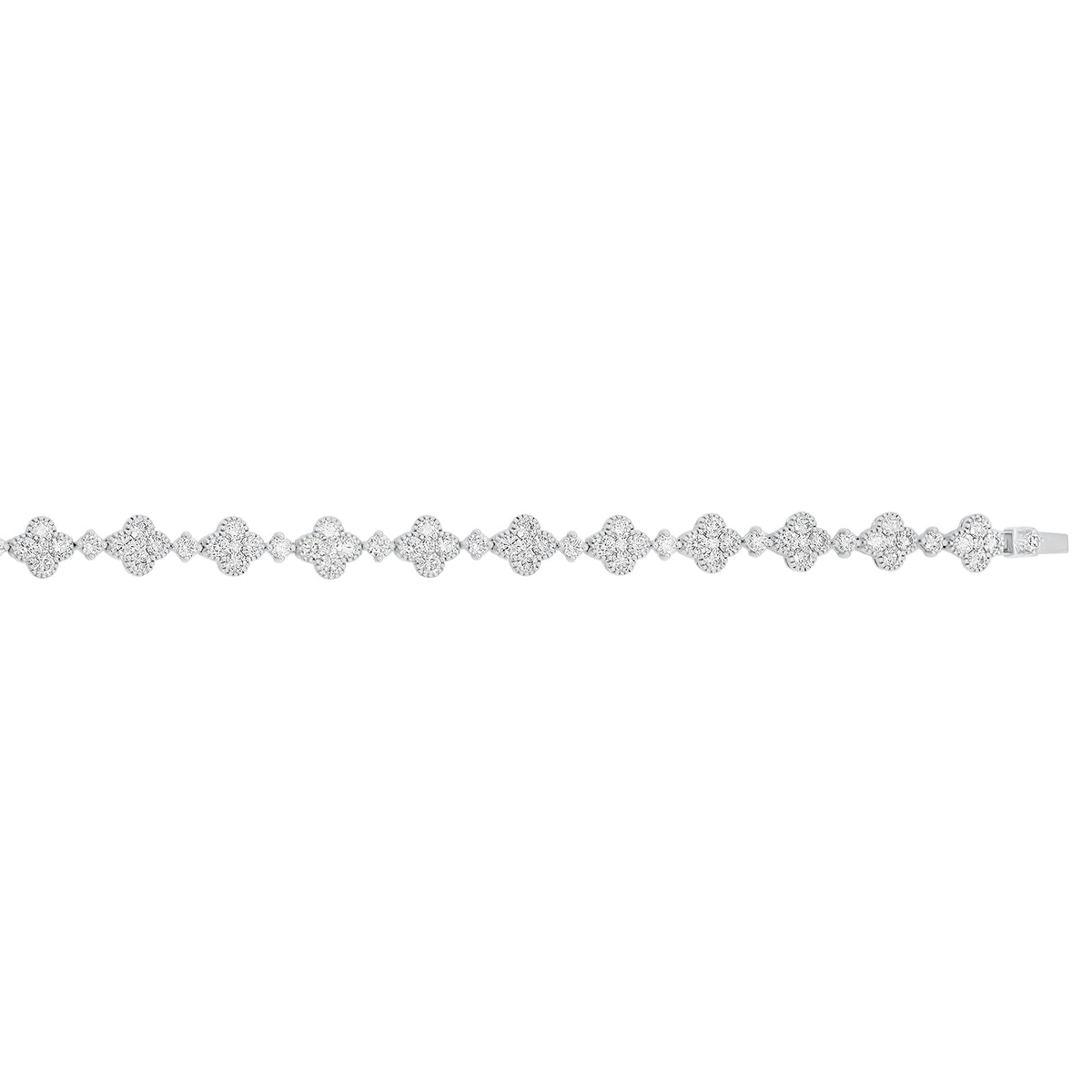 Diamond Clover Link Bracelet - 18K gold weighing 12.20 grams - 102 round diamonds weighing 4.68 carats