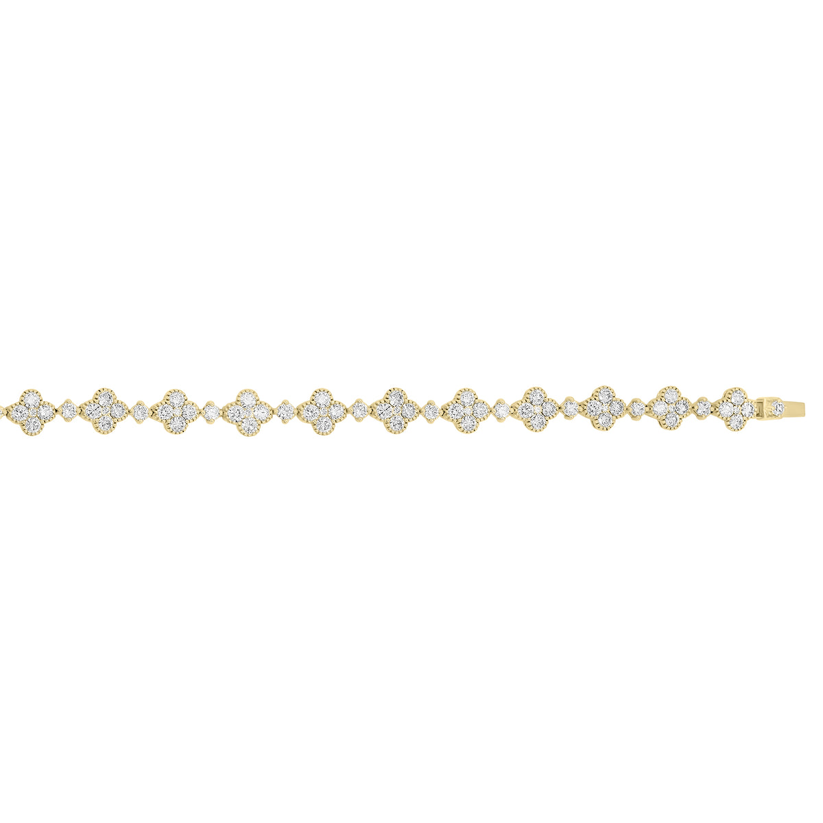 Diamond Clover Link Bracelet - 18K gold weighing 12.20 grams - 102 round diamonds weighing 4.68 carats