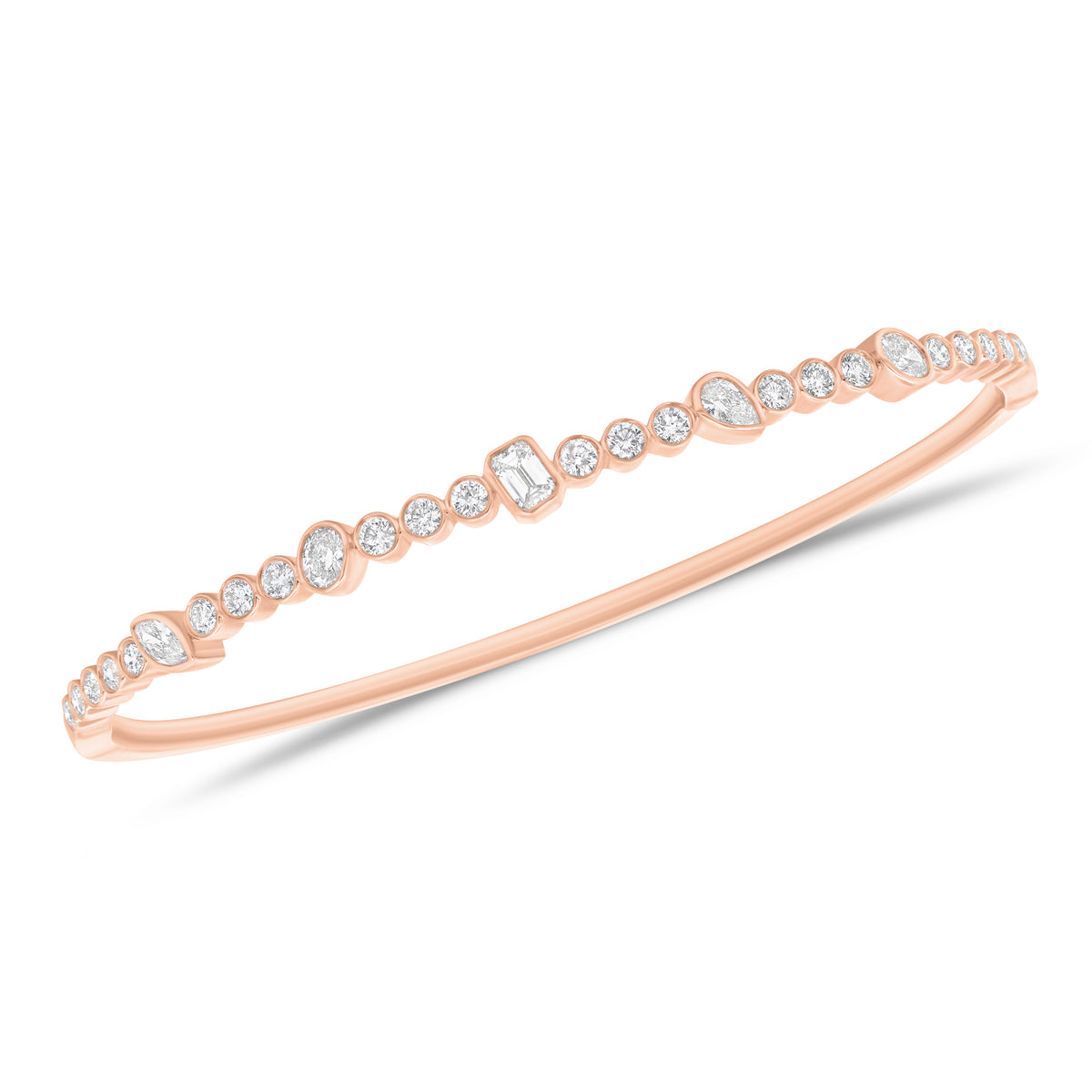 Mixed Shape Diamond Bezels Bangle Bracelet