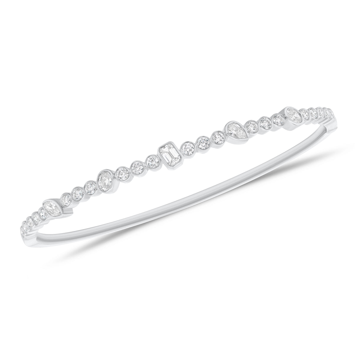 Mixed Shape Diamond Bezels Bangle Bracelet