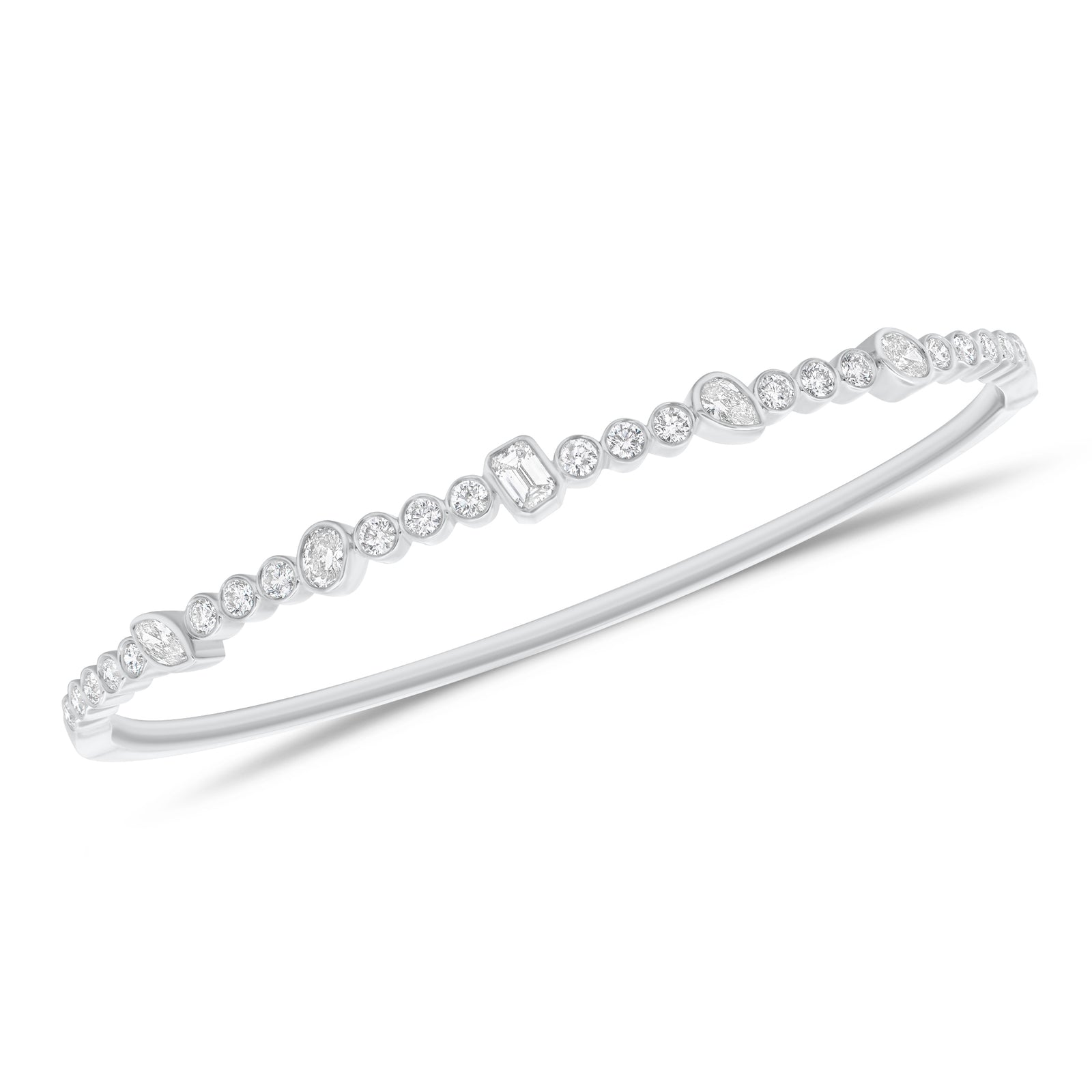 Mixed Shape Diamond Bezels Bangle Bracelet