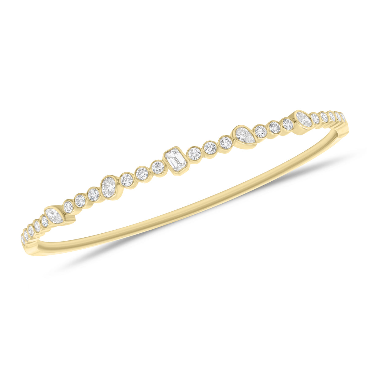 Mixed Shape Diamond Bezels Bangle Bracelet