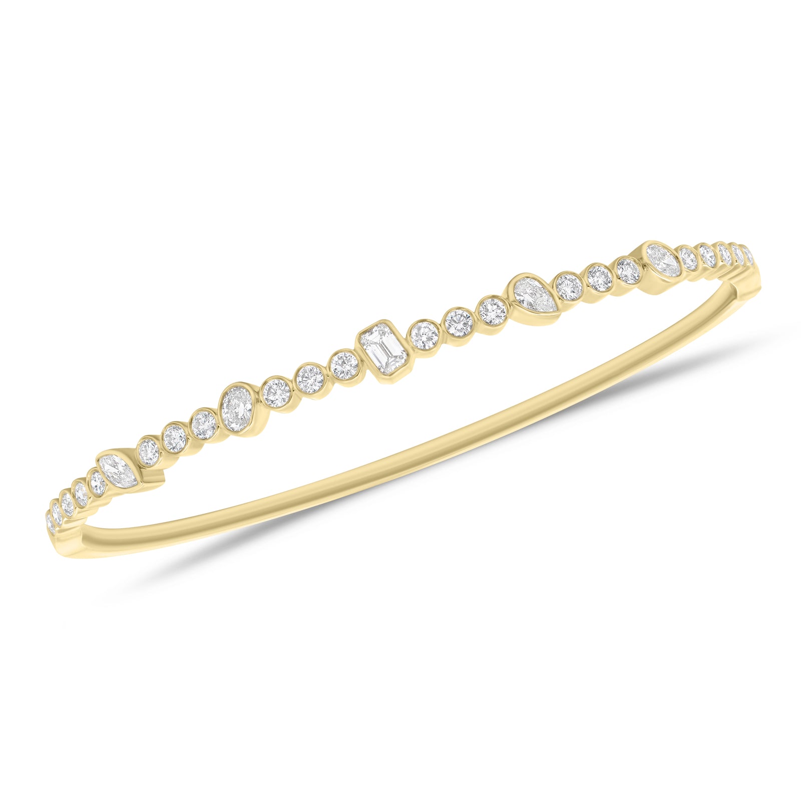Mixed Shape Diamond Bezels Bangle Bracelet