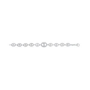 Pave Diamond Puffed Mariner Chain Link Bracelet - 14K gold weighing 9.30 grams - 136 round diamonds weighing 0.53 carats