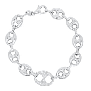 Pave Diamond Puffed Mariner Chain Link Bracelet