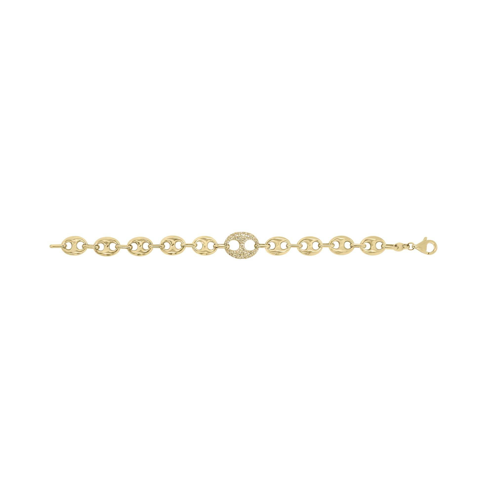 Pave Diamond Puffed Mariner Chain Link Bracelet - 14K gold weighing 9.30 grams  - 136 round diamonds weighing 0.53 carats