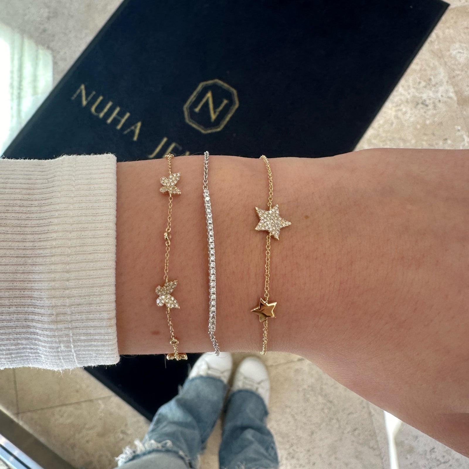 Diamond Butterflies Cable Chain Bracelet - 14K gold weighing 2.02 grams  - 136 round diamonds weighing 0.42 carats