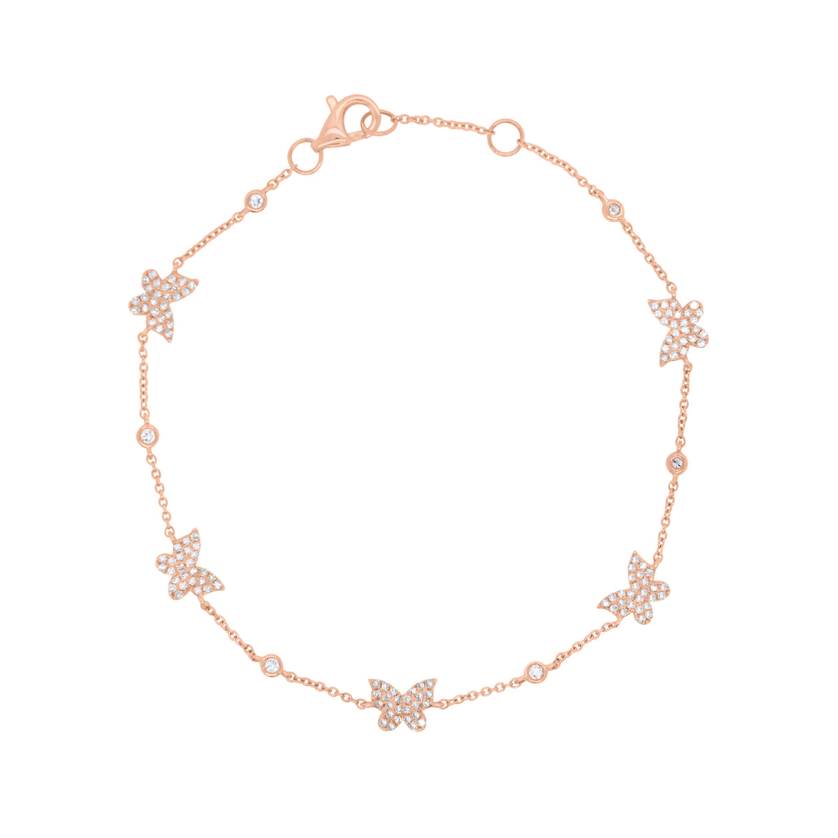 Diamond Butterflies Cable Chain Bracelet - 14K gold weighing 2.02 grams - 136 round diamonds weighing 0.42 carats