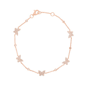 Diamond Butterflies Cable Chain Bracelet - 14K gold weighing 2.02 grams - 136 round diamonds weighing 0.42 carats