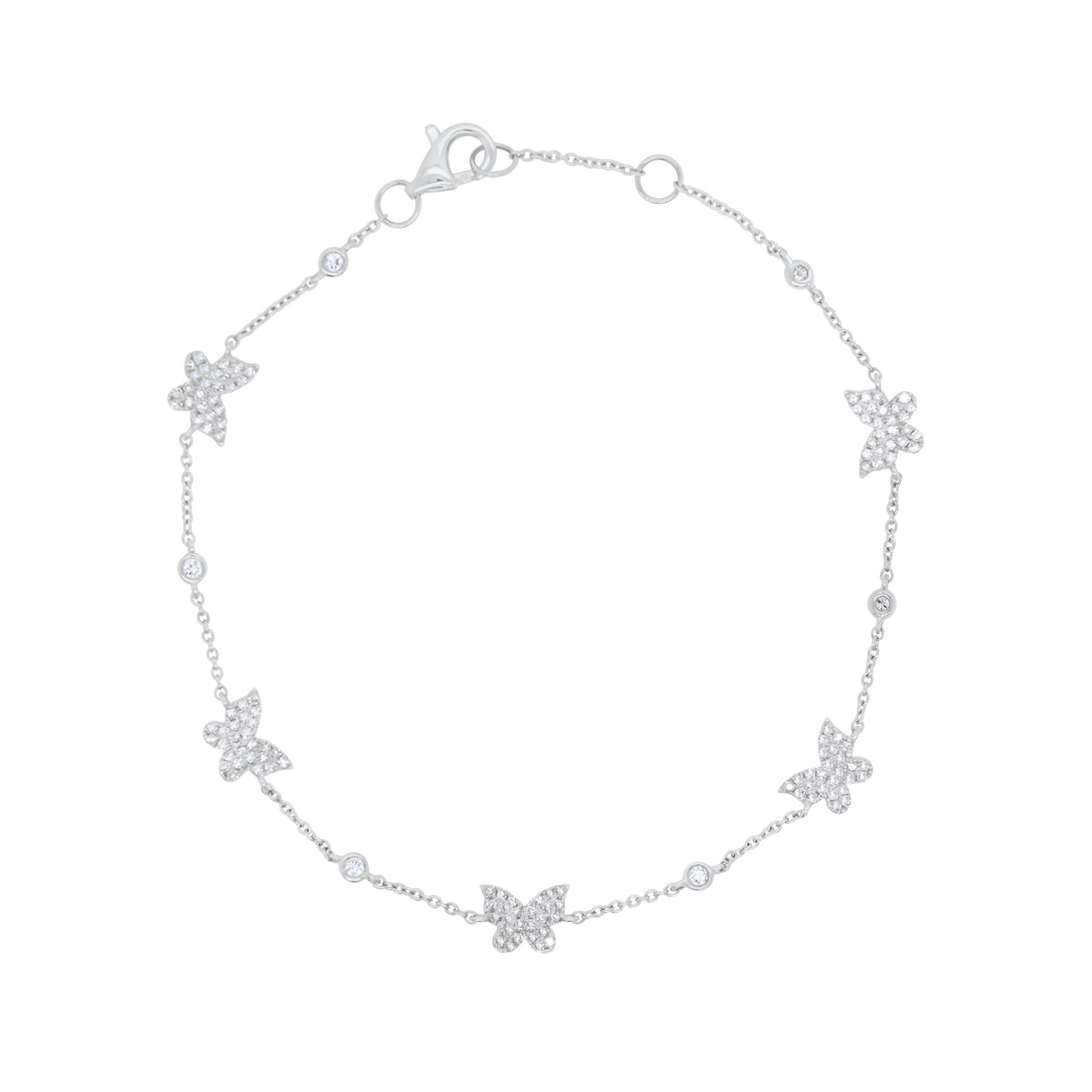 Diamond Butterflies Cable Chain Bracelet - 14K gold weighing 2.02 grams - 136 round diamonds weighing 0.42 carats