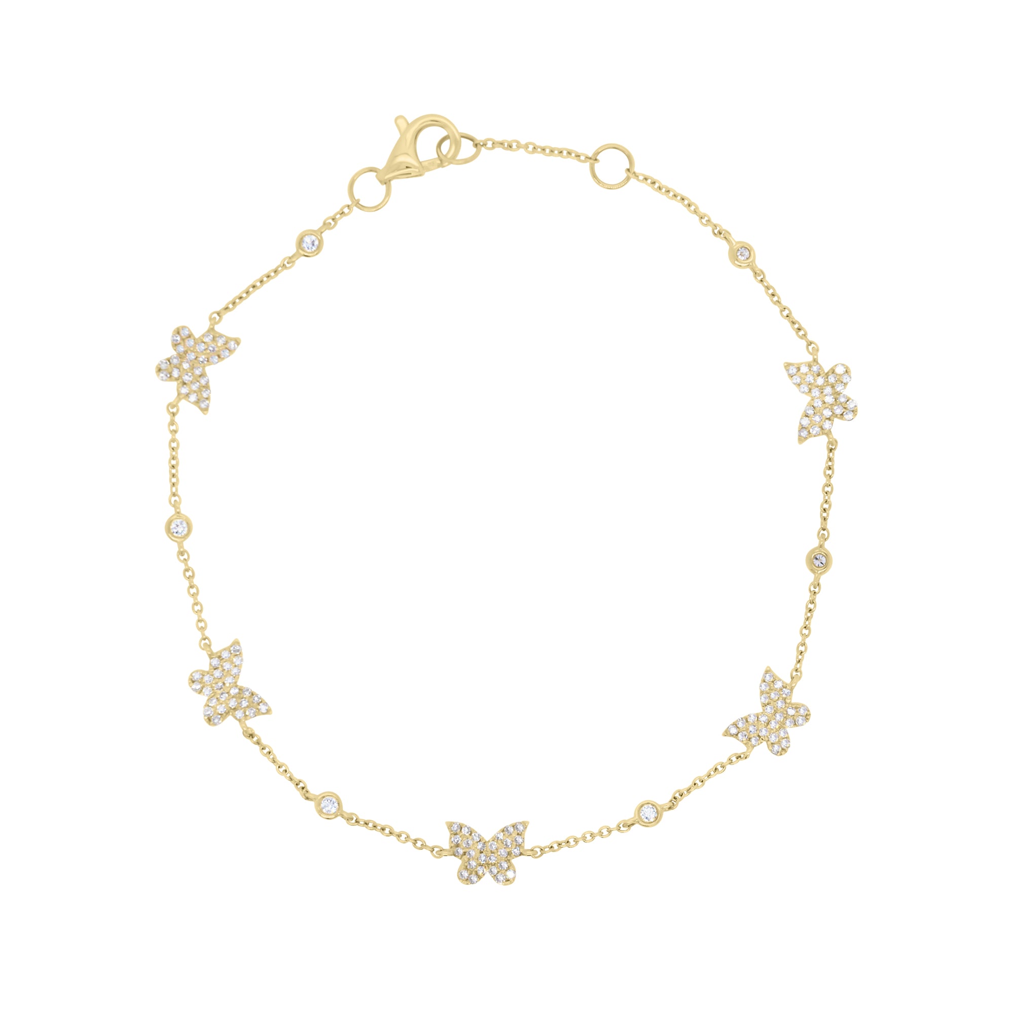 Diamond Butterflies Cable Chain Bracelet - 14K gold weighing 2.02 grams  - 136 round diamonds weighing 0.42 carats