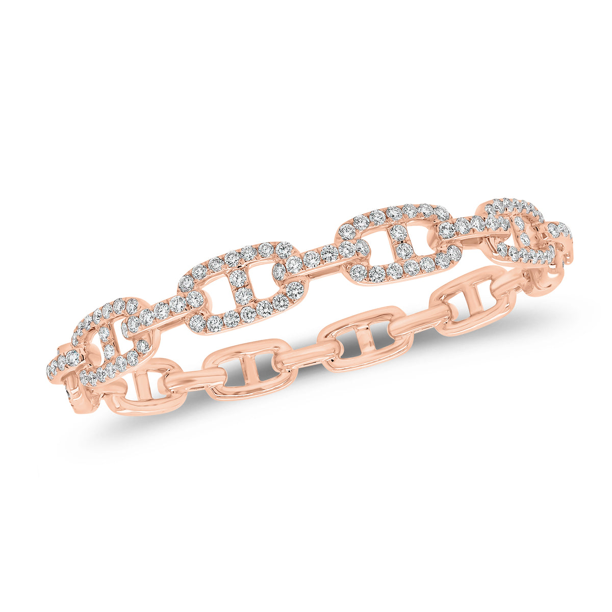 Diamond Tri-Link Bangle Bracelet - 14K gold weighing 20.31 grams - 106 round diamonds weighing 2.48 carats