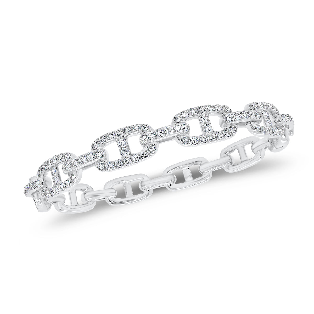 Diamond Tri-Link Bangle Bracelet - 14K gold weighing 20.31 grams - 106 round diamonds weighing 2.48 carats