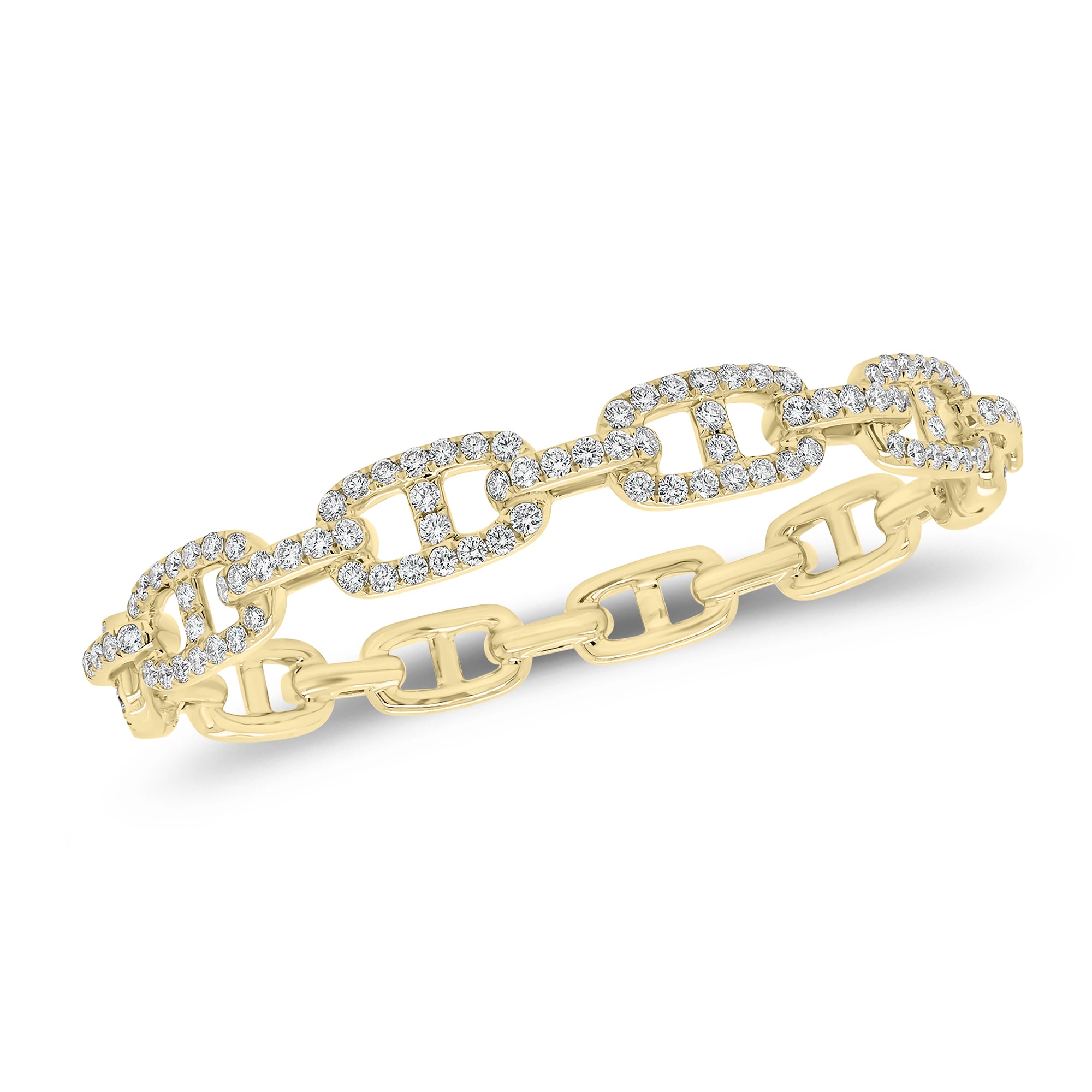 Diamond Tri-Link Bangle Bracelet - 14K gold weighing 20.31 grams  - 106 round diamonds weighing 2.48 carats