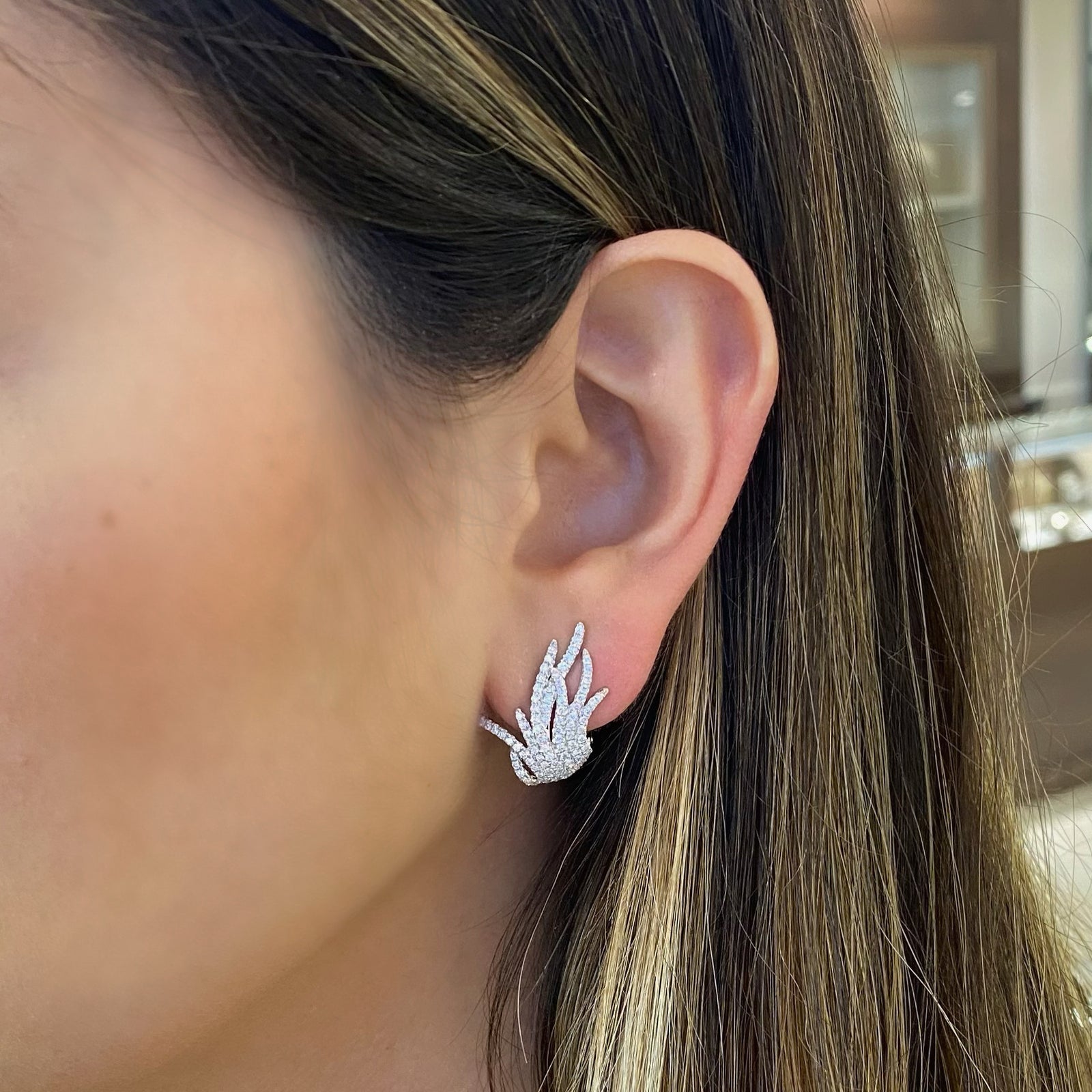 Diamond Waves Crawler Huggie Earrings