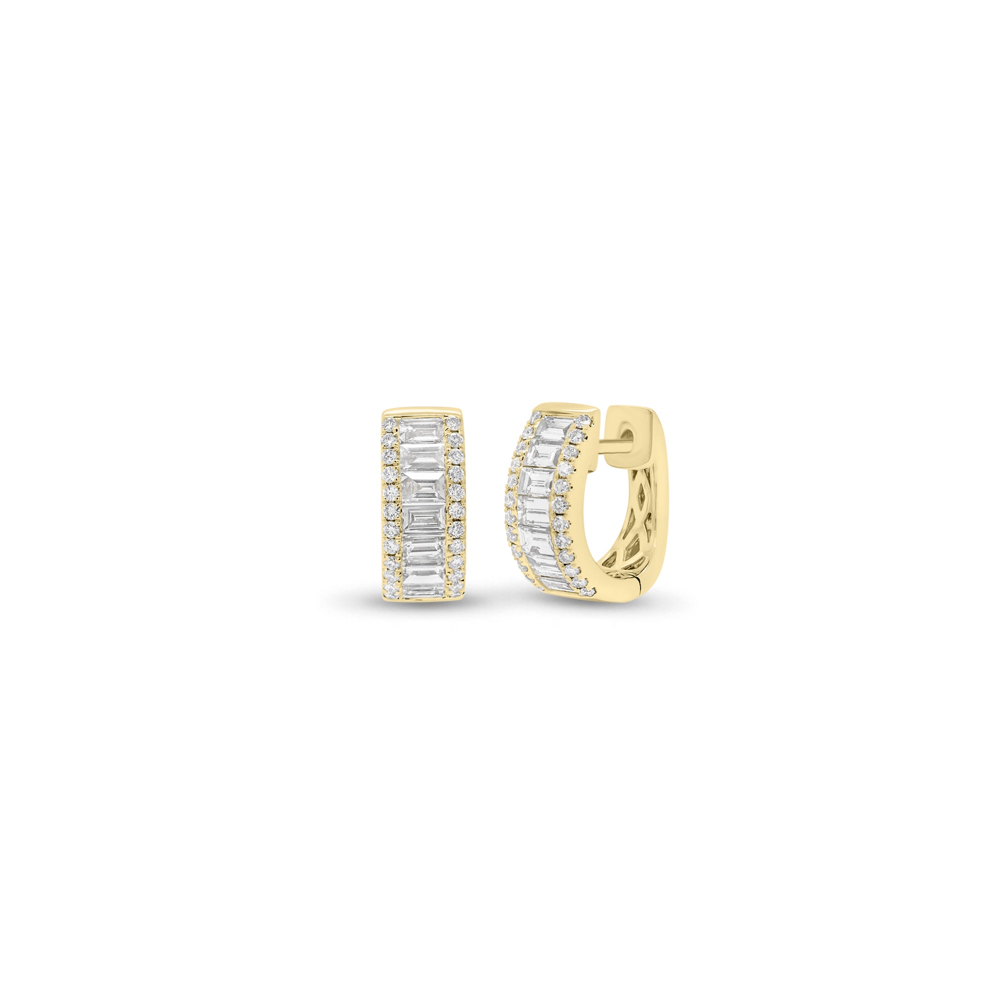 - 18K gold weighing 5.29 grams  - 48 round diamonds weighing 0.25 carats  - 14 straight baguettes weighing 0.82 carats