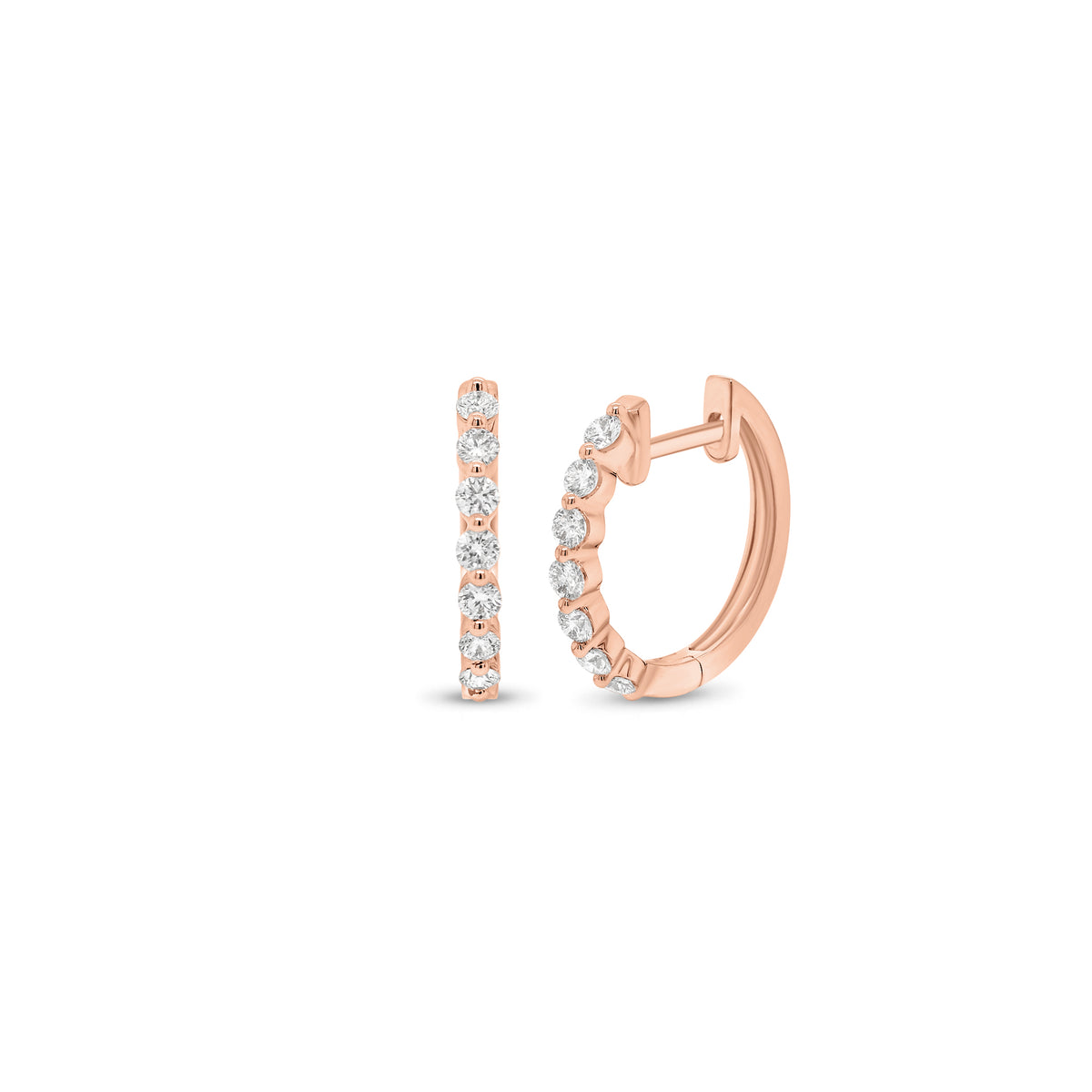 Prong-Set Diamond Huggie Earrings - 18K gold weighing 2.10 grams  - 14 round diamonds weighing 0.36 carats